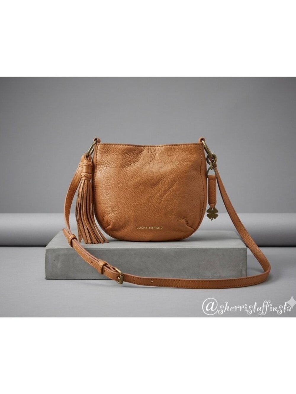 Lucky Brand Fara Brown Leather Crossbody Bag Adjustable Strap Tassel Accent